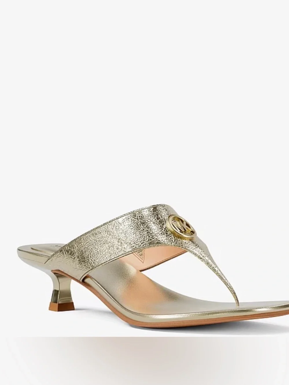 Michael Kors Metallic Gold Thong Sandals with Logo Medallion